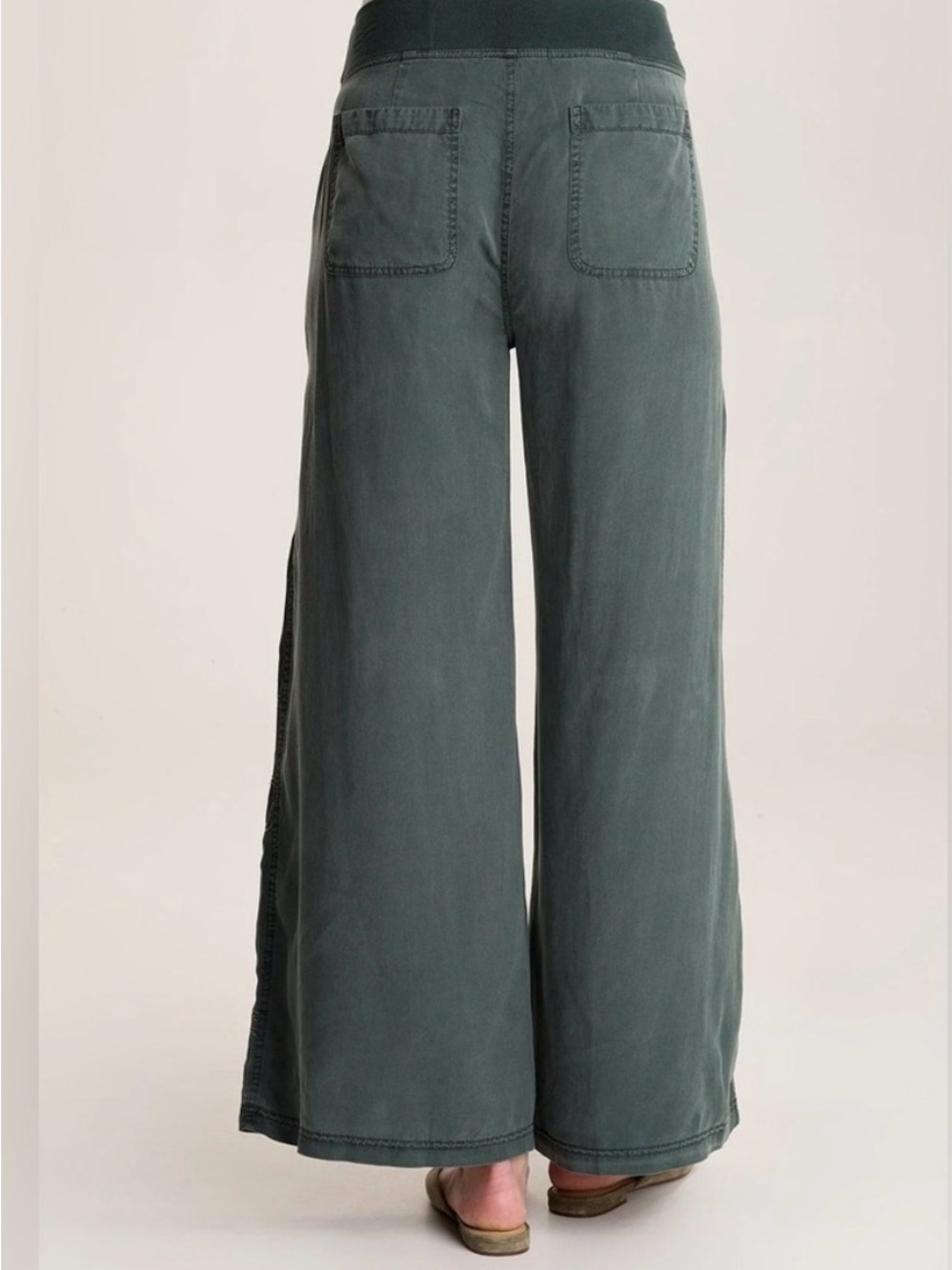 Wide-Leg Dragon Embroidered XCVI Pants - Teal/Olive Green - Picture 2 of 8